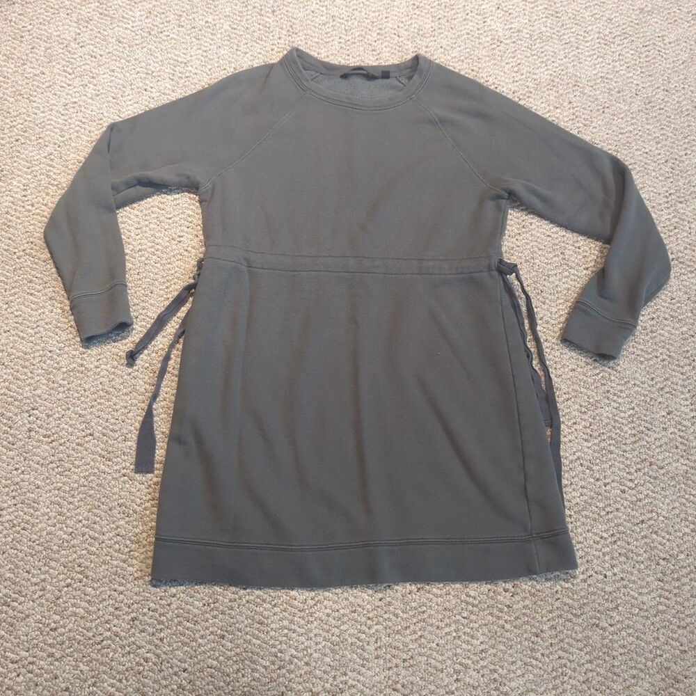 Athleta Studio Cinch Sweatshirt Dress Womens Small Gray Athleisure Yoga Comfort